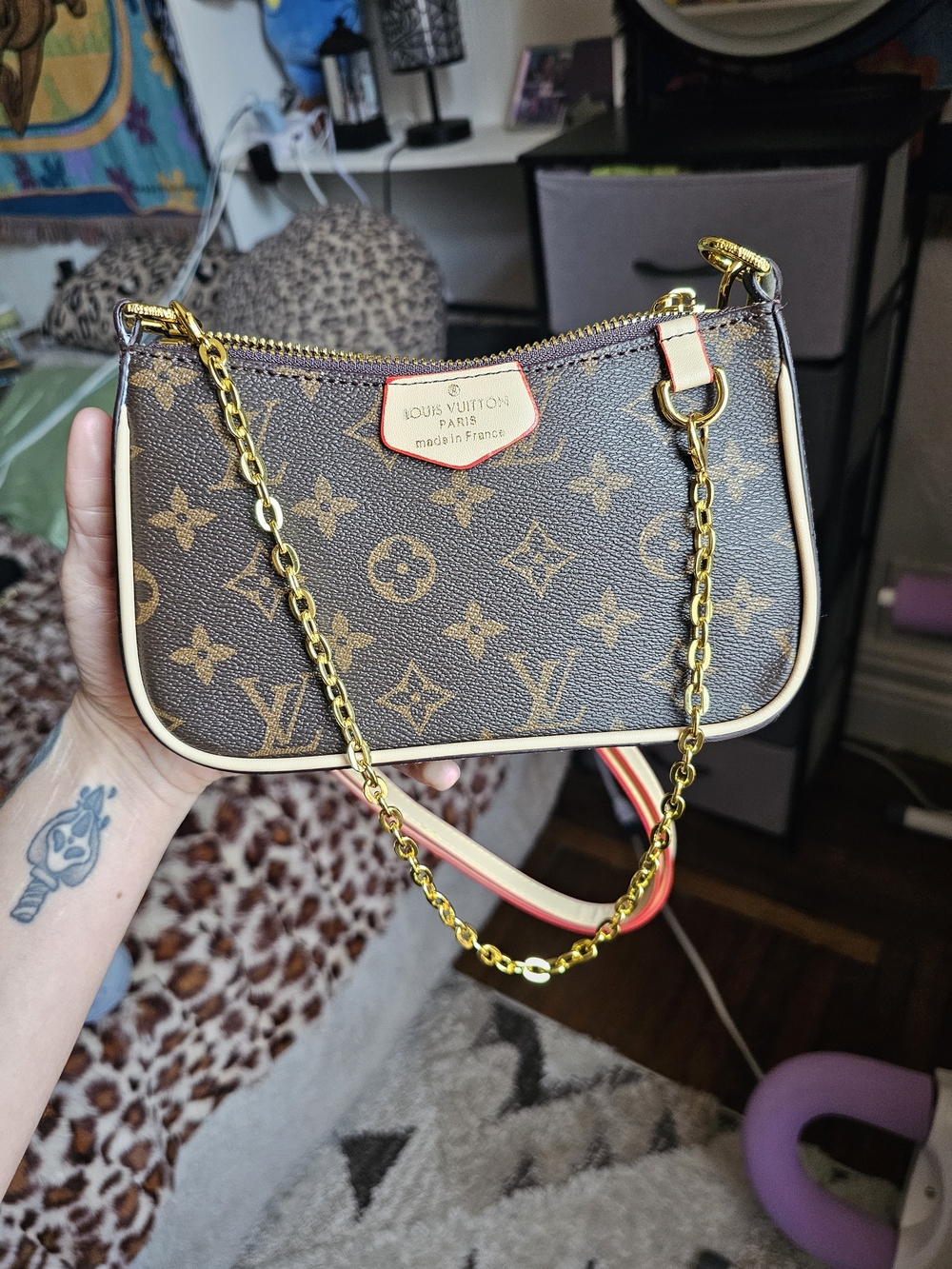 Brown Mini Chain Crossbody with Cream Trim